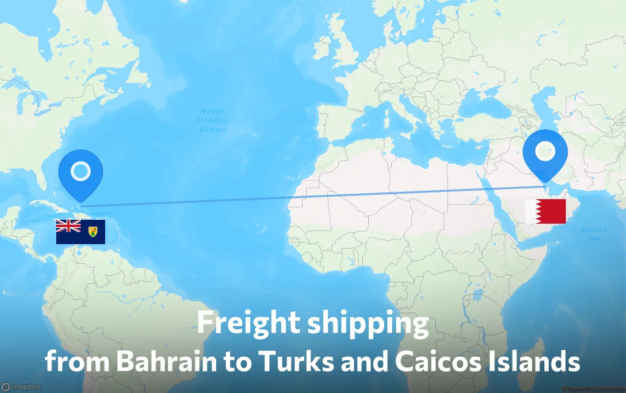 Shipping route from Bahrain to Turks and Caicos Islands