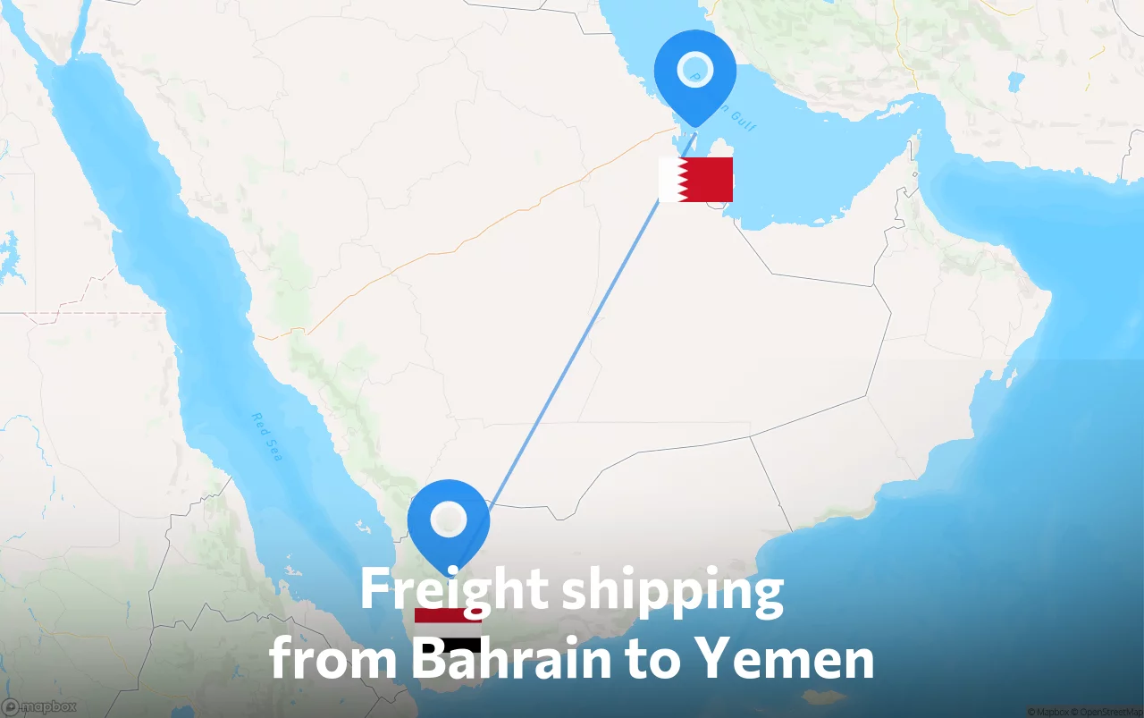 Shipping route from Bahrain to Yemen