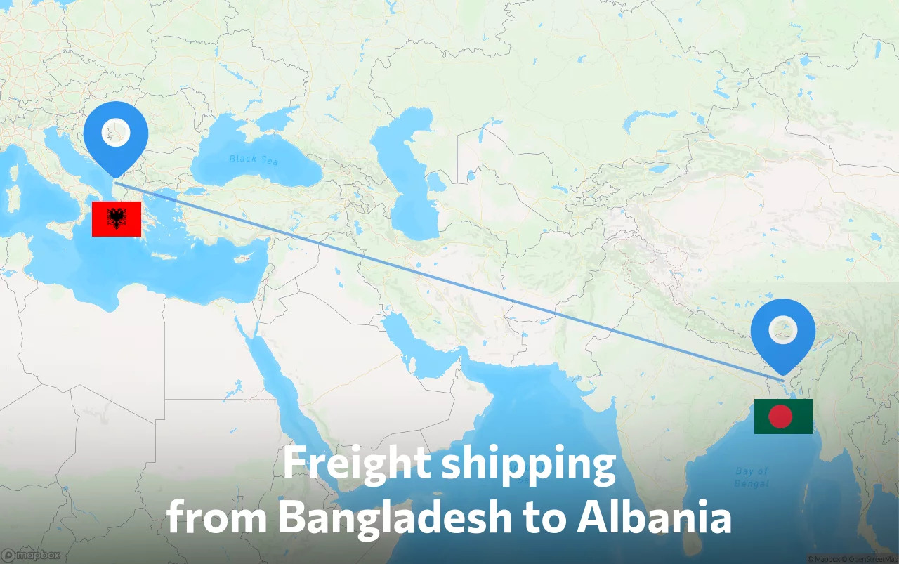 Shipping route from Bangladesh to Albania