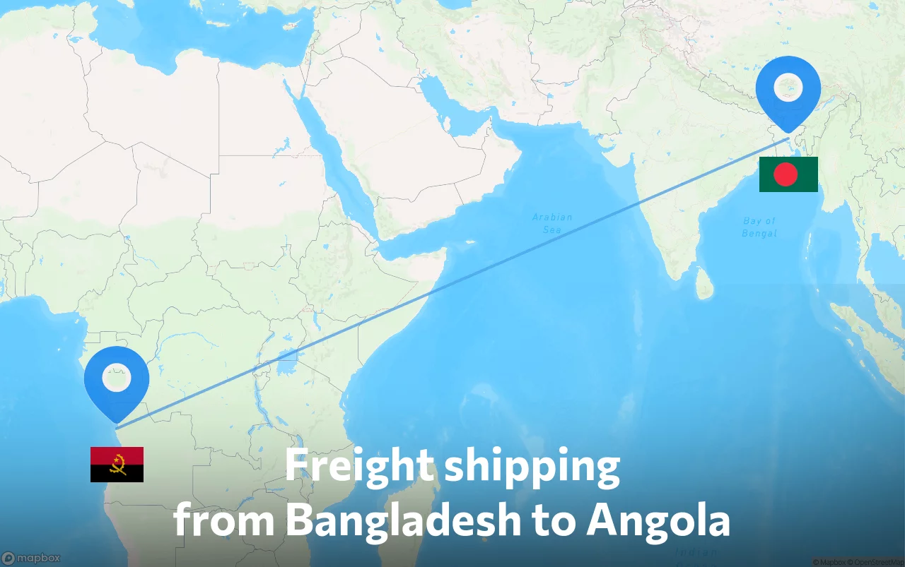 Shipping route from Bangladesh to Angola