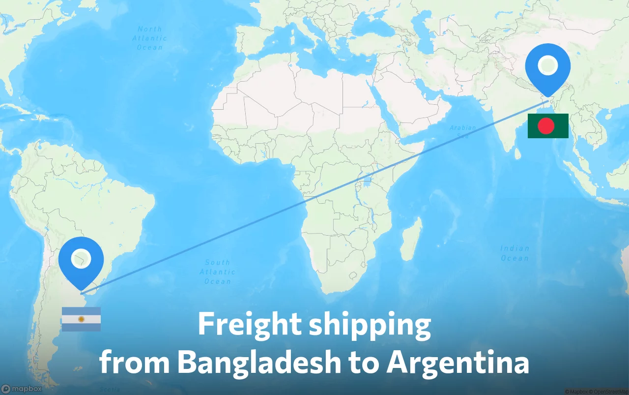 Shipping route from Bangladesh to Argentina