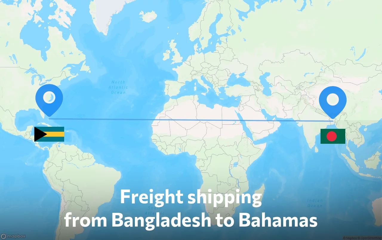 Shipping route from Bangladesh to Bahamas