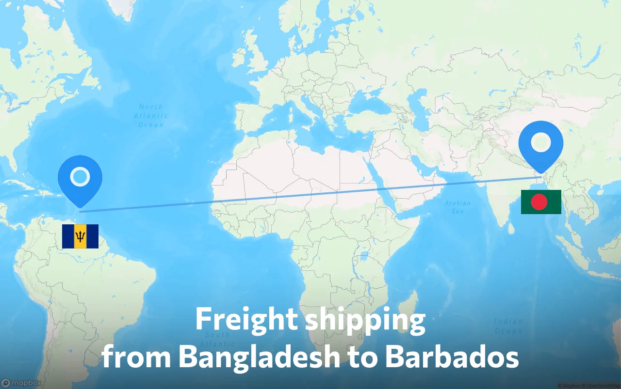 Shipping route from Bangladesh to Barbados