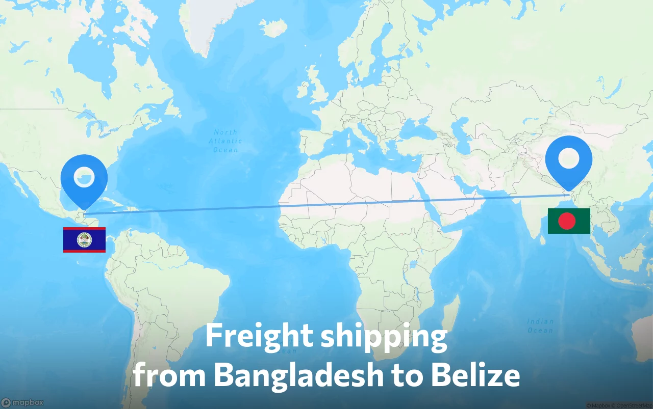 Shipping route from Bangladesh to Belize