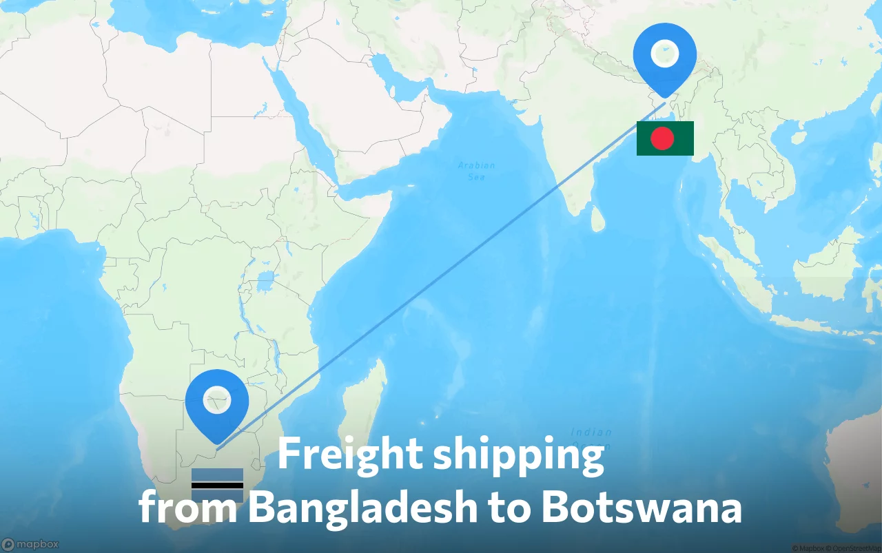 Shipping route from Bangladesh to Botswana