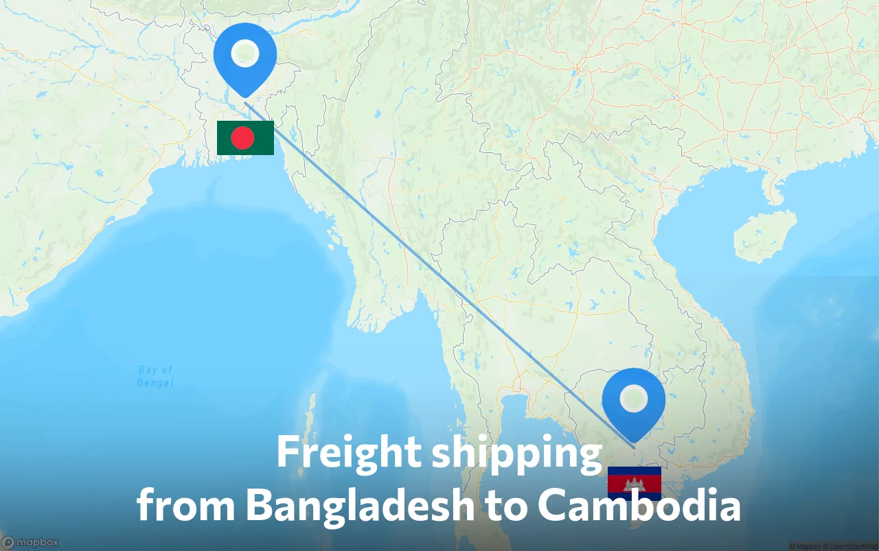 Shipping route from Bangladesh to Cambodia