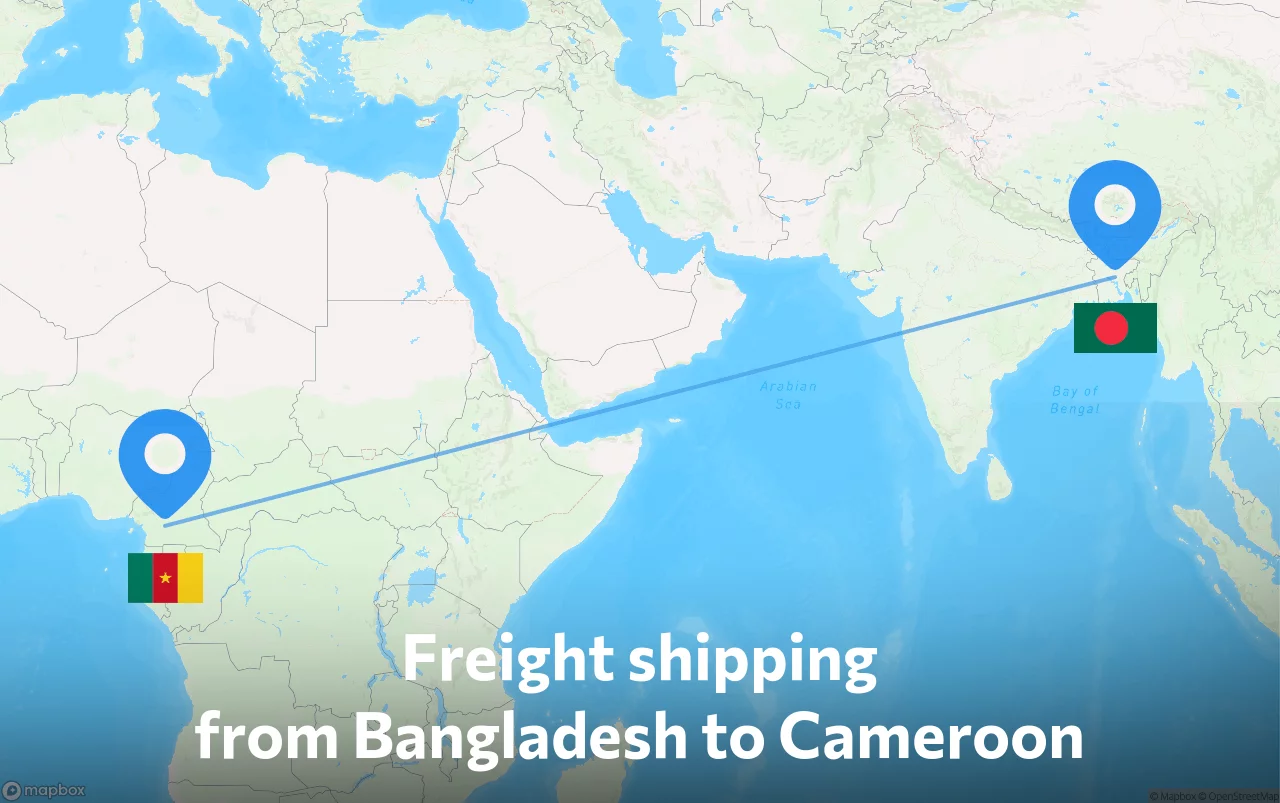 Shipping route from Bangladesh to Cameroon