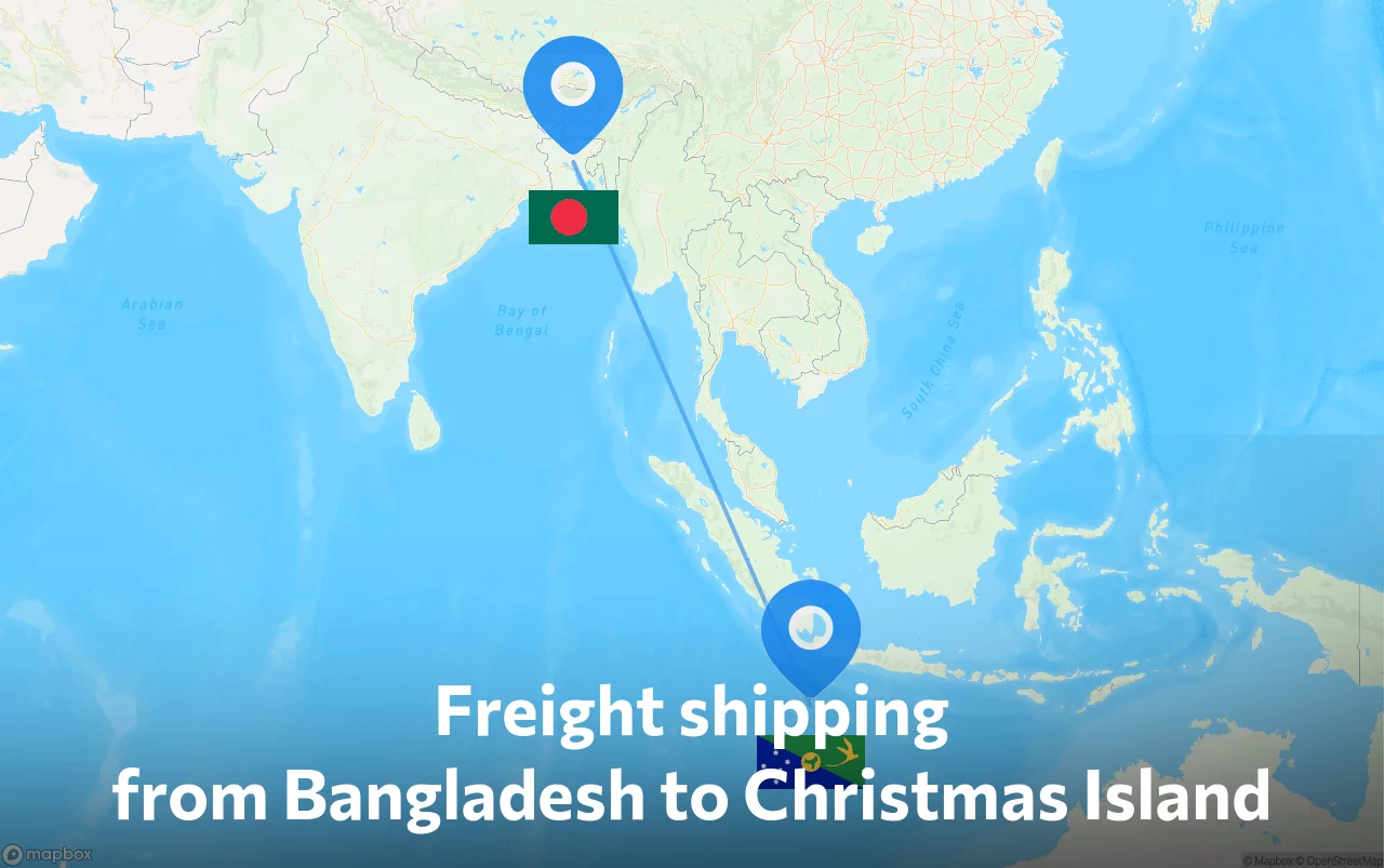 Shipping route from Bangladesh to Christmas Island