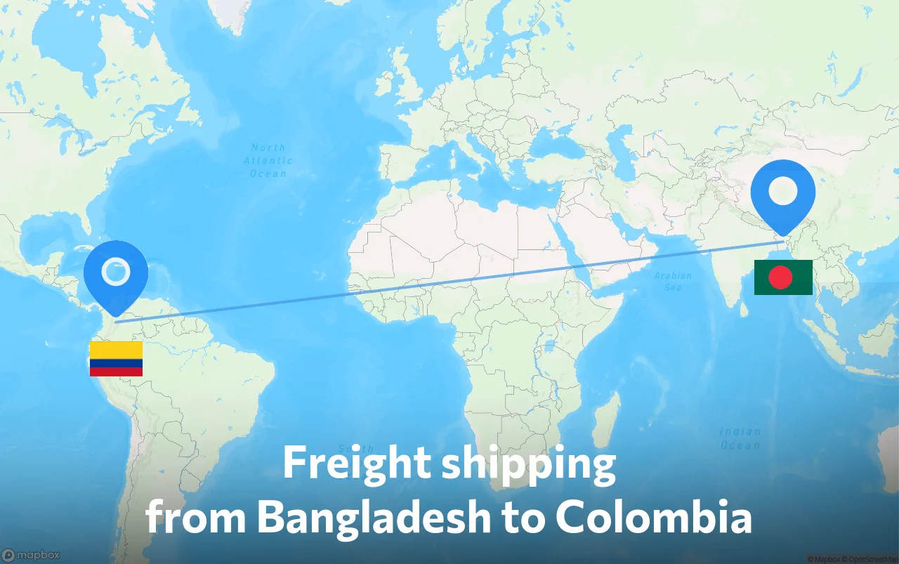 Shipping route from Bangladesh to Colombia