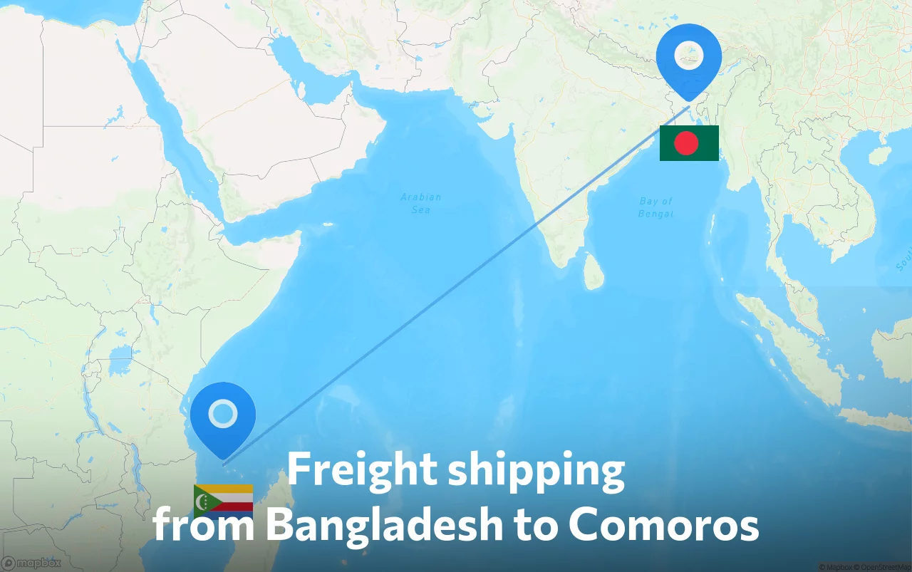 Shipping route from Bangladesh to Comoros