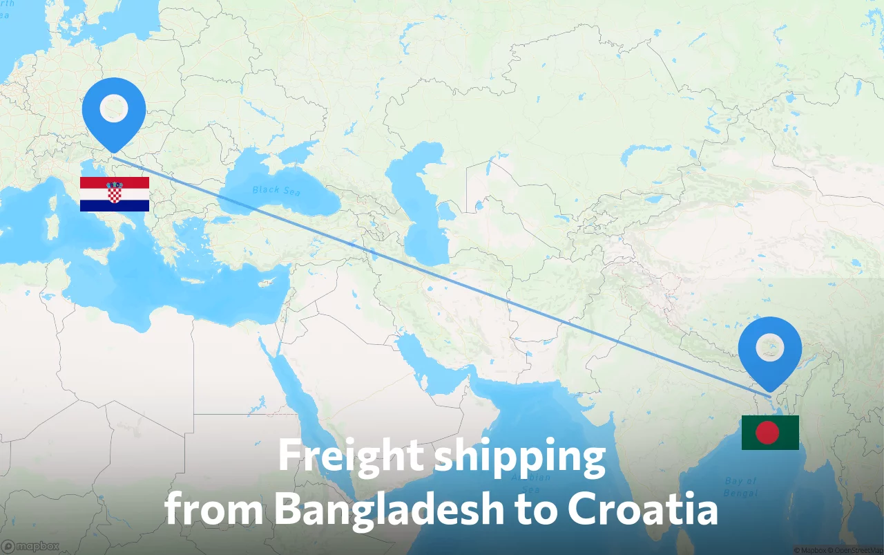 Shipping route from Bangladesh to Croatia