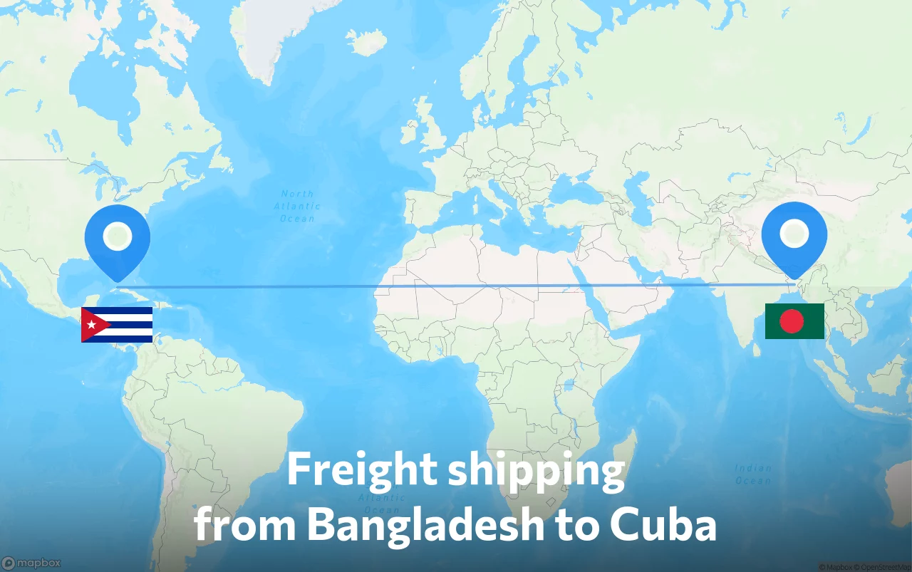 Shipping route from Bangladesh to Cuba