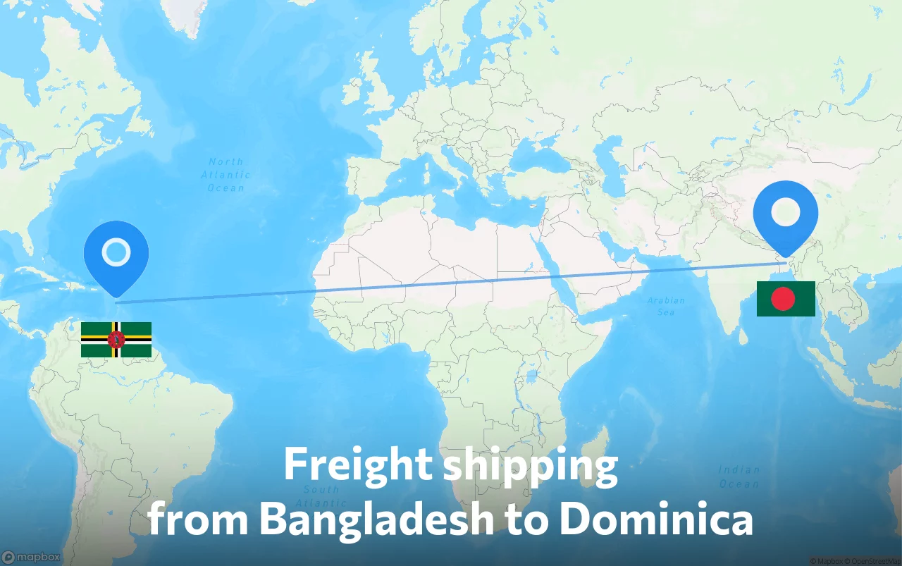 Shipping route from Bangladesh to Dominica