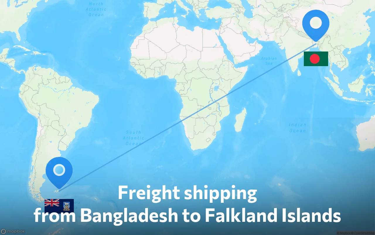 Shipping route from Bangladesh to Falkland Islands