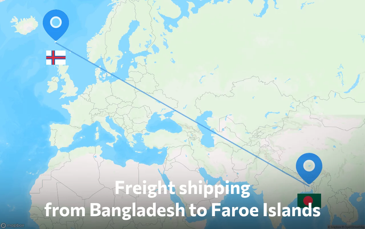 Shipping route from Bangladesh to Faroe Islands