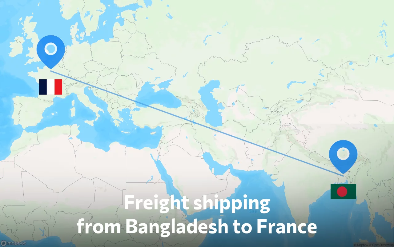 Shipping route from Bangladesh to France