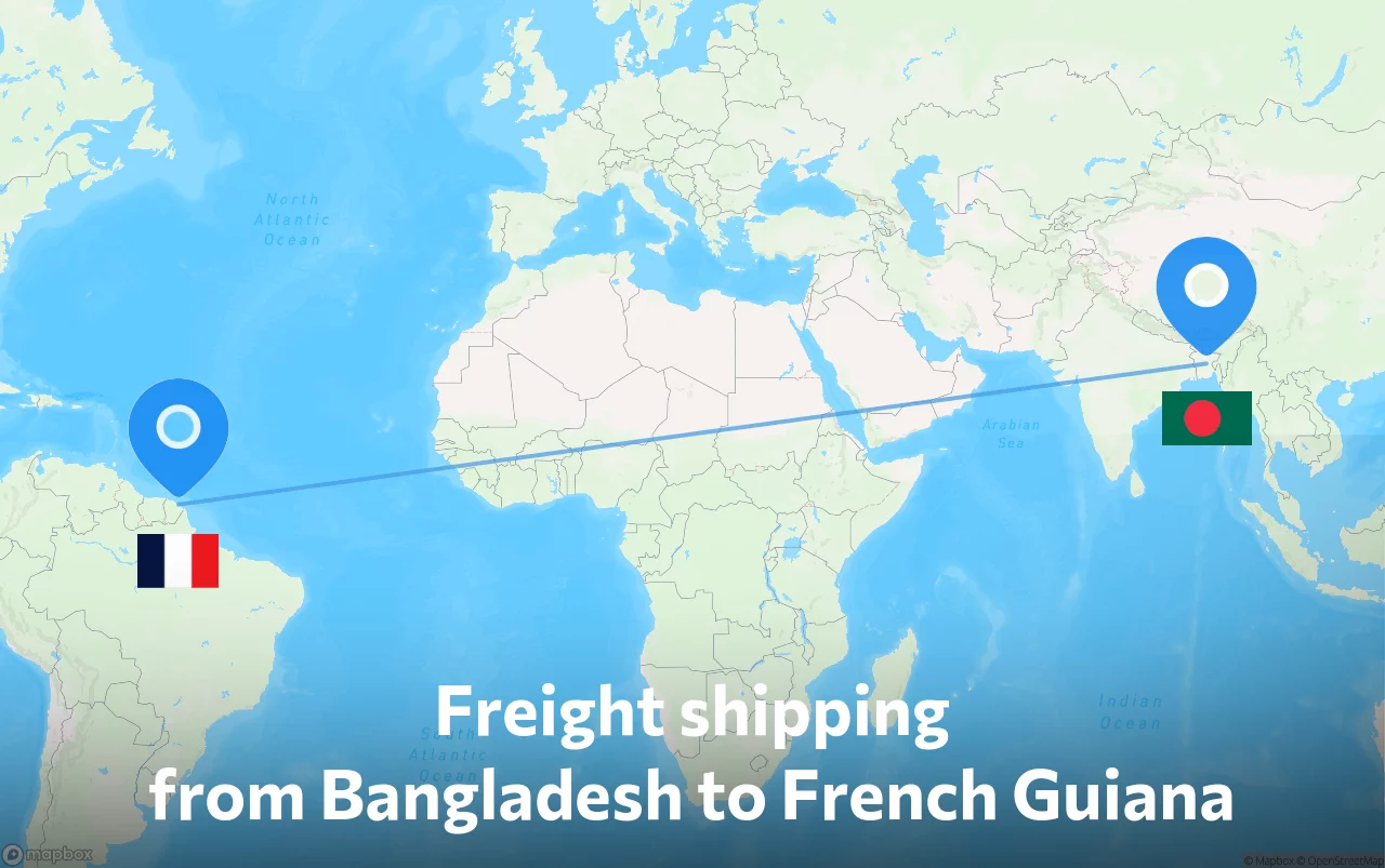 Shipping route from Bangladesh to French Guiana
