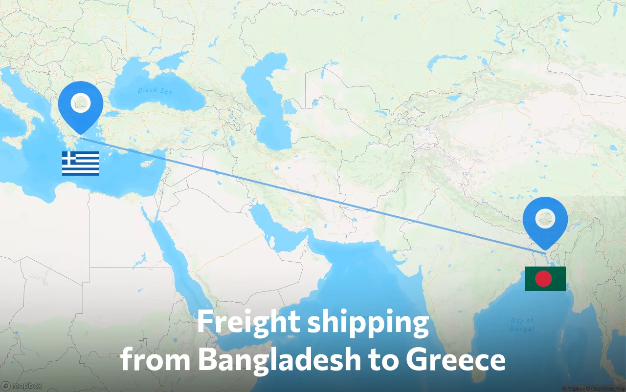Shipping route from Bangladesh to Greece