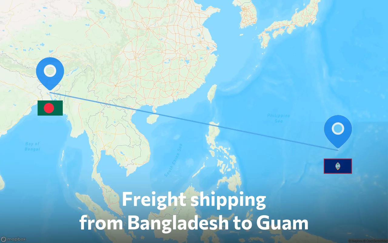 Shipping route from Bangladesh to Guam