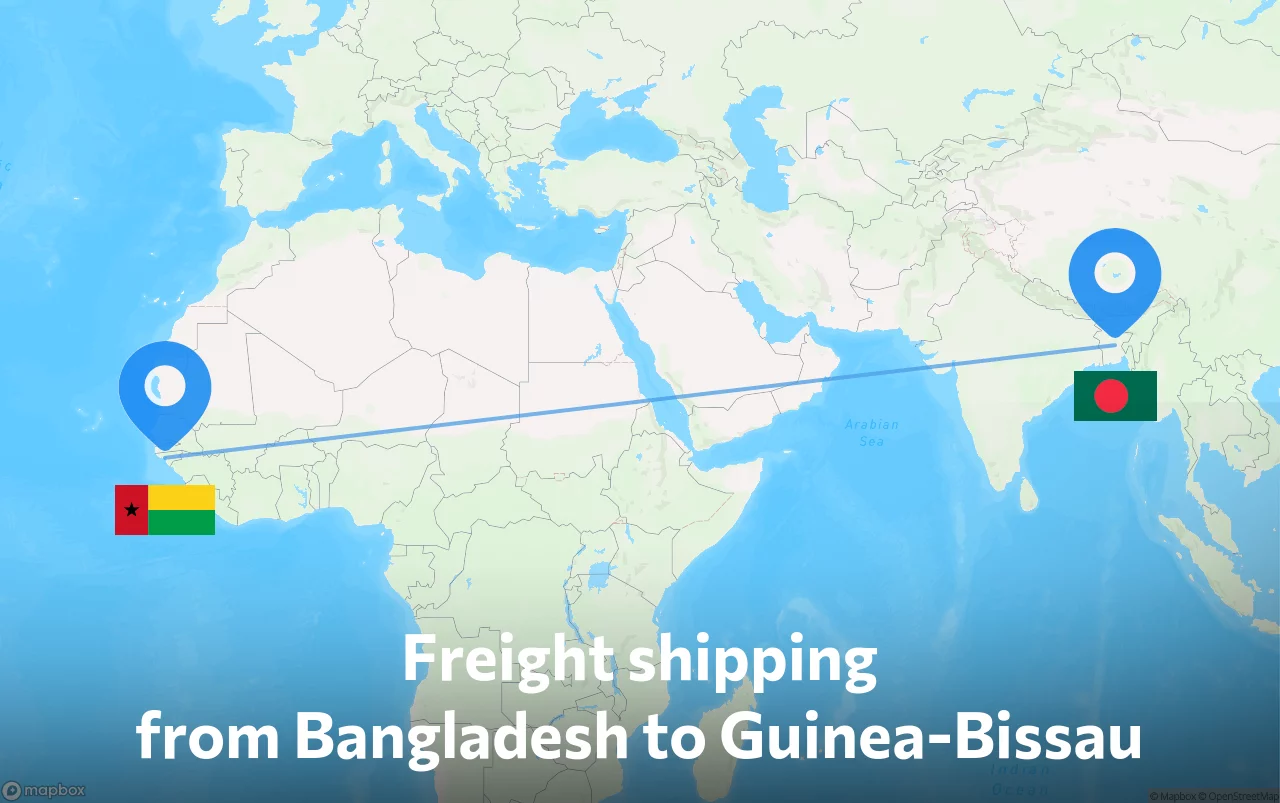 Shipping route from Bangladesh to Guinea-Bissau