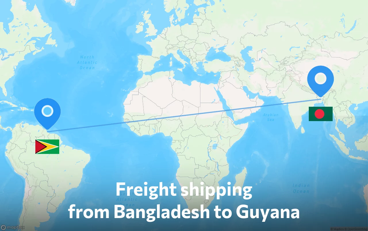 Shipping route from Bangladesh to Guyana