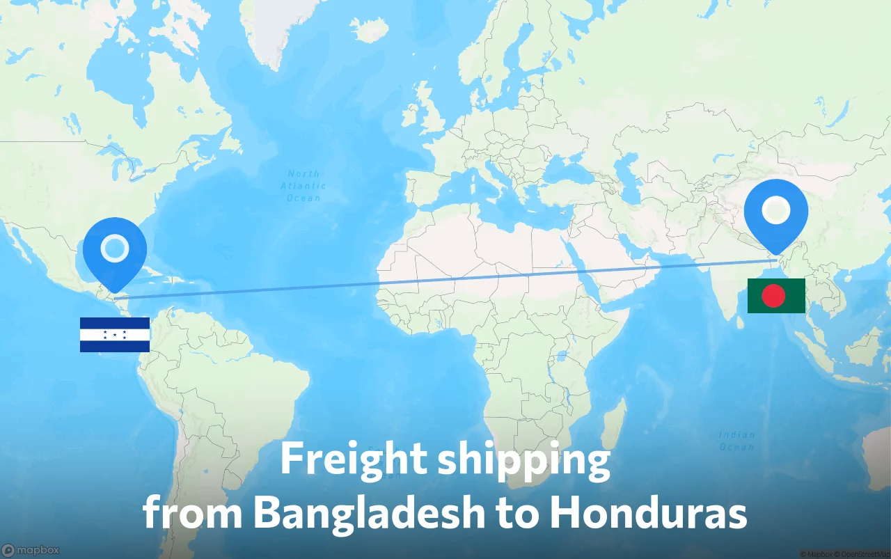 Shipping route from Bangladesh to Honduras