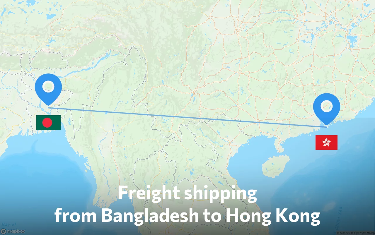 Shipping route from Bangladesh to Hong Kong