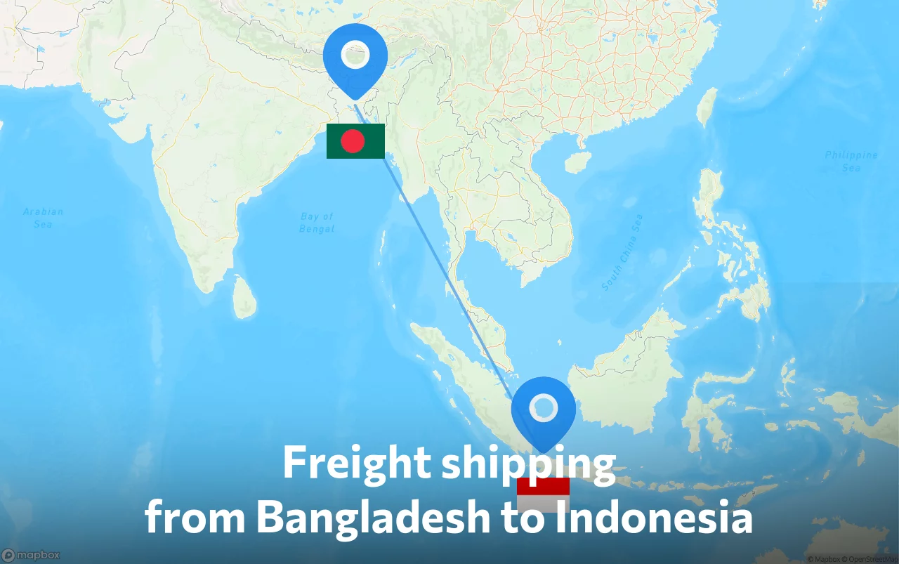 Shipping route from Bangladesh to Indonesia