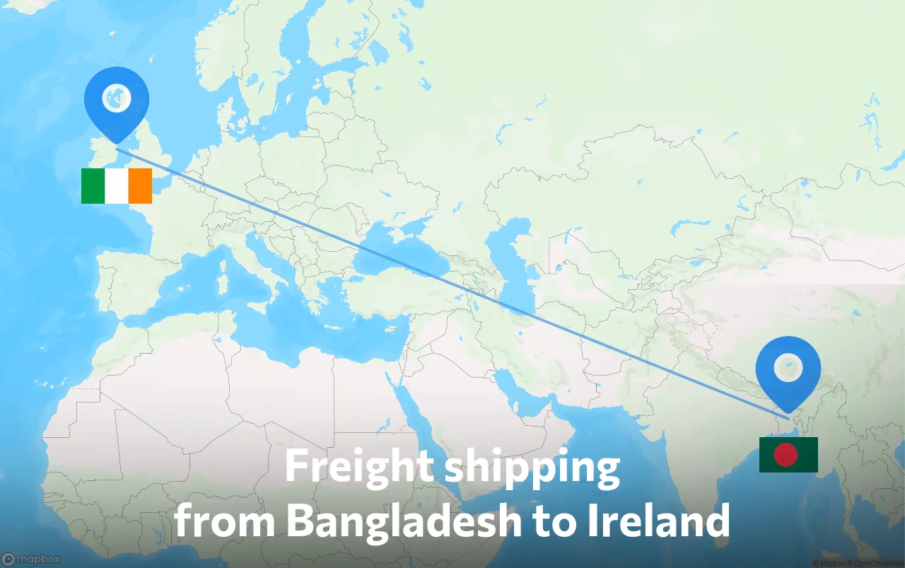 Shipping route from Bangladesh to Ireland