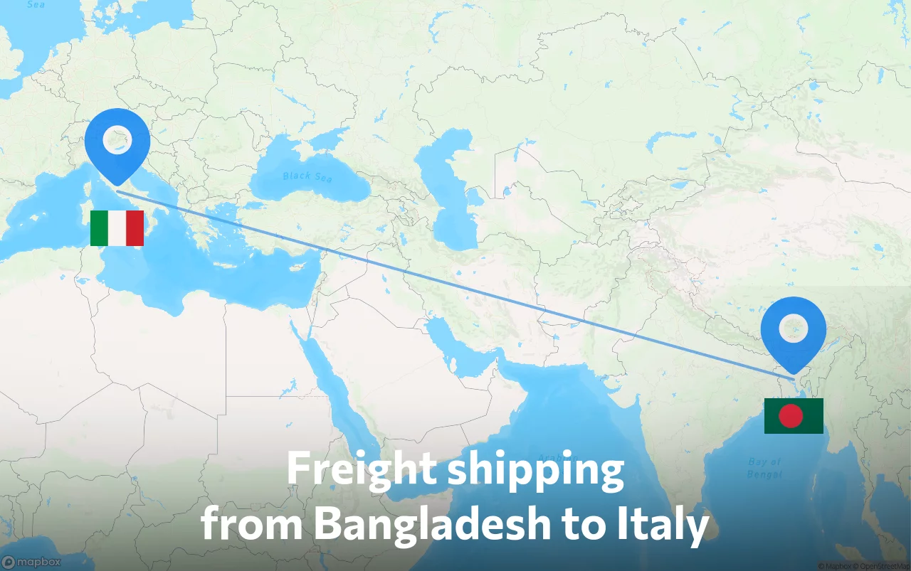 Shipping route from Bangladesh to Italy