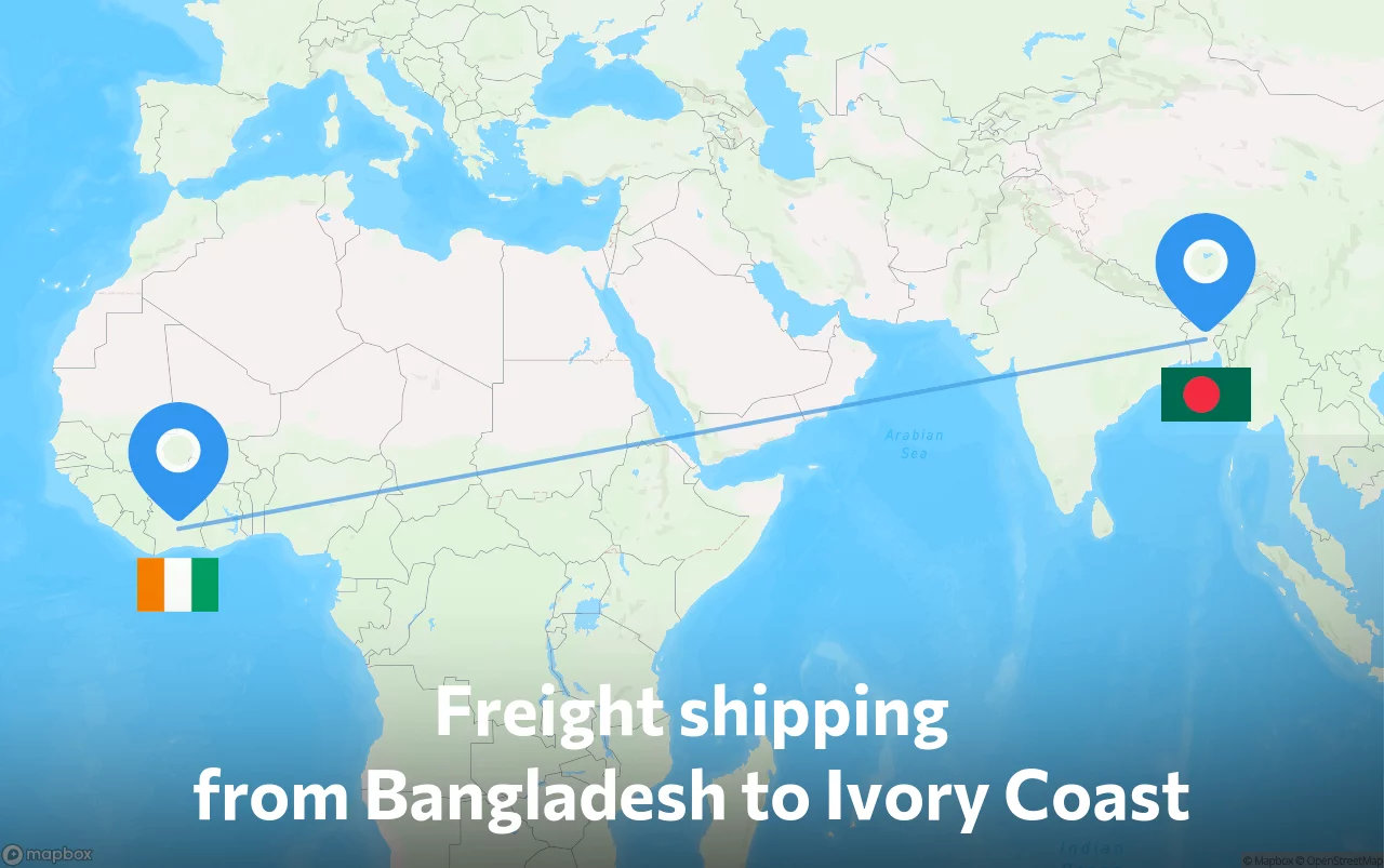 Shipping route from Bangladesh to Ivory Coast