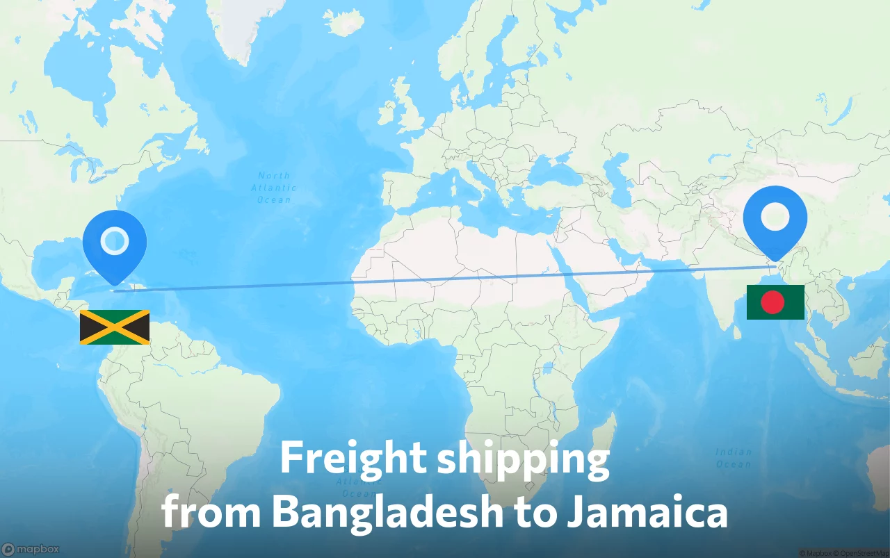 Shipping route from Bangladesh to Jamaica