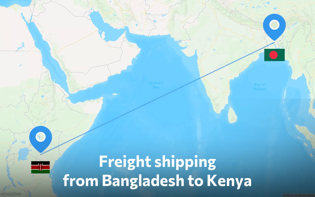 Shipping route from Bangladesh to Kenya