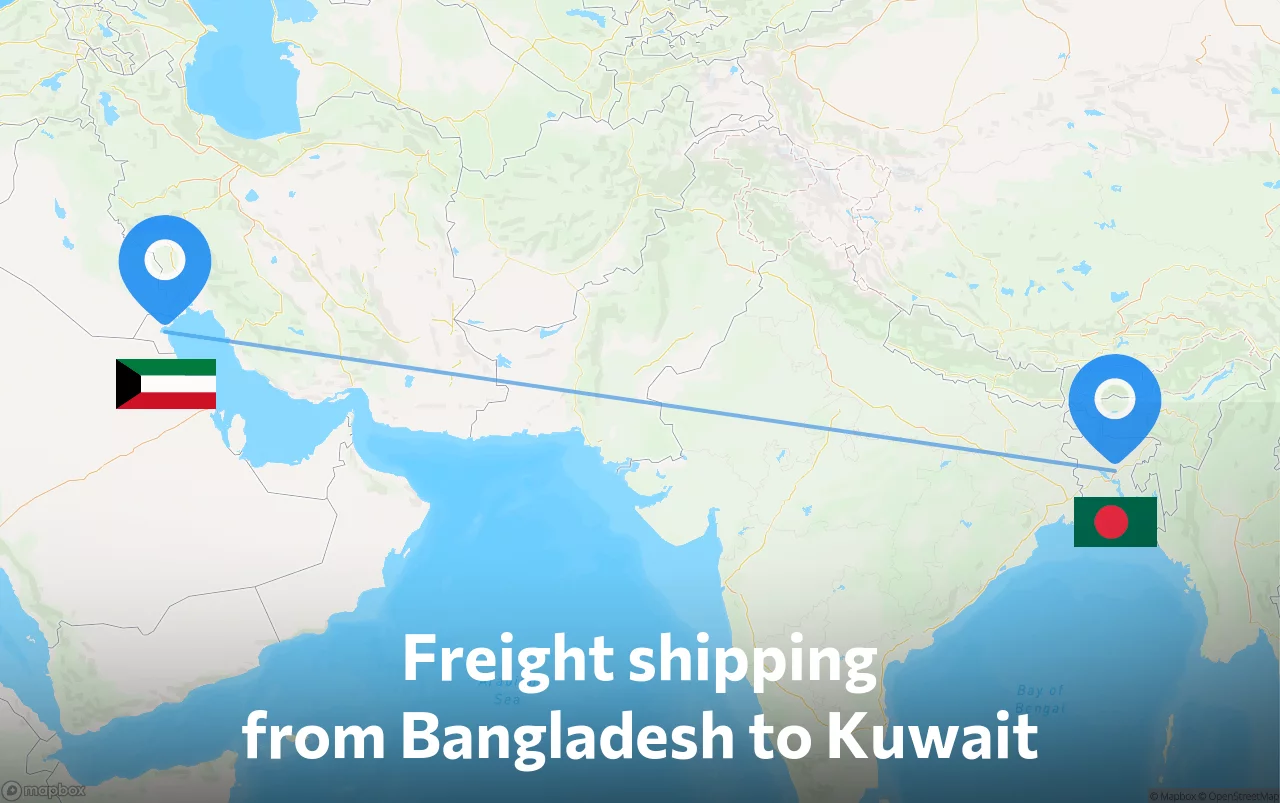Shipping route from Bangladesh to Kuwait