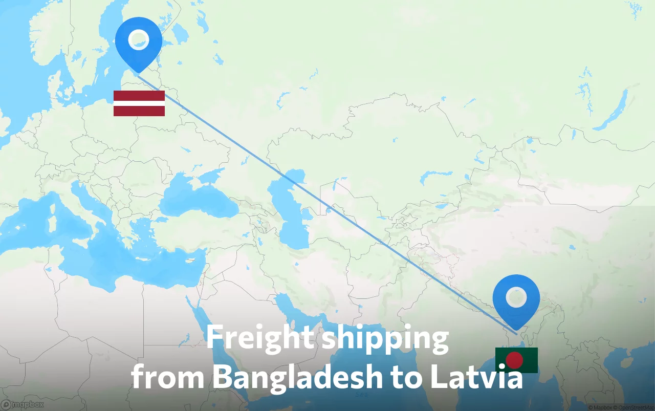 Shipping route from Bangladesh to Latvia