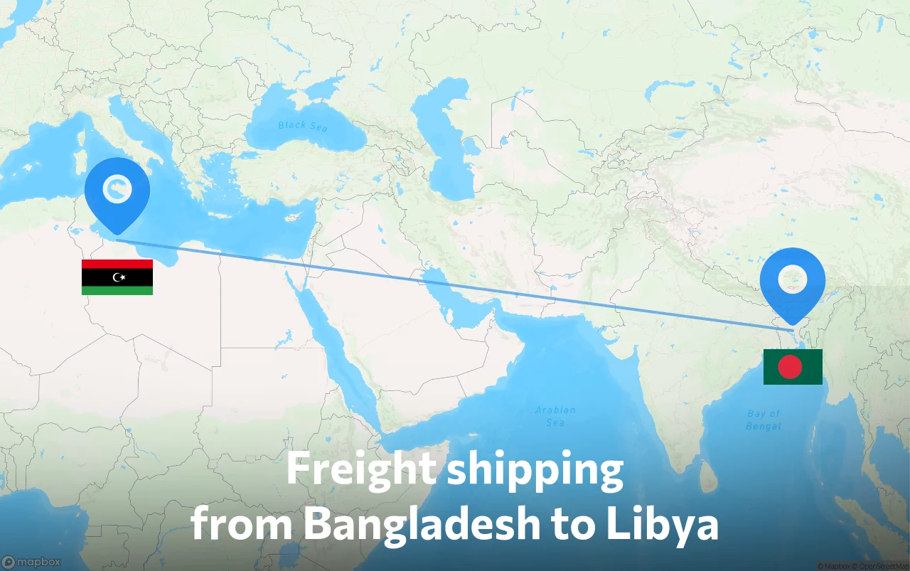 Shipping route from Bangladesh to Libya