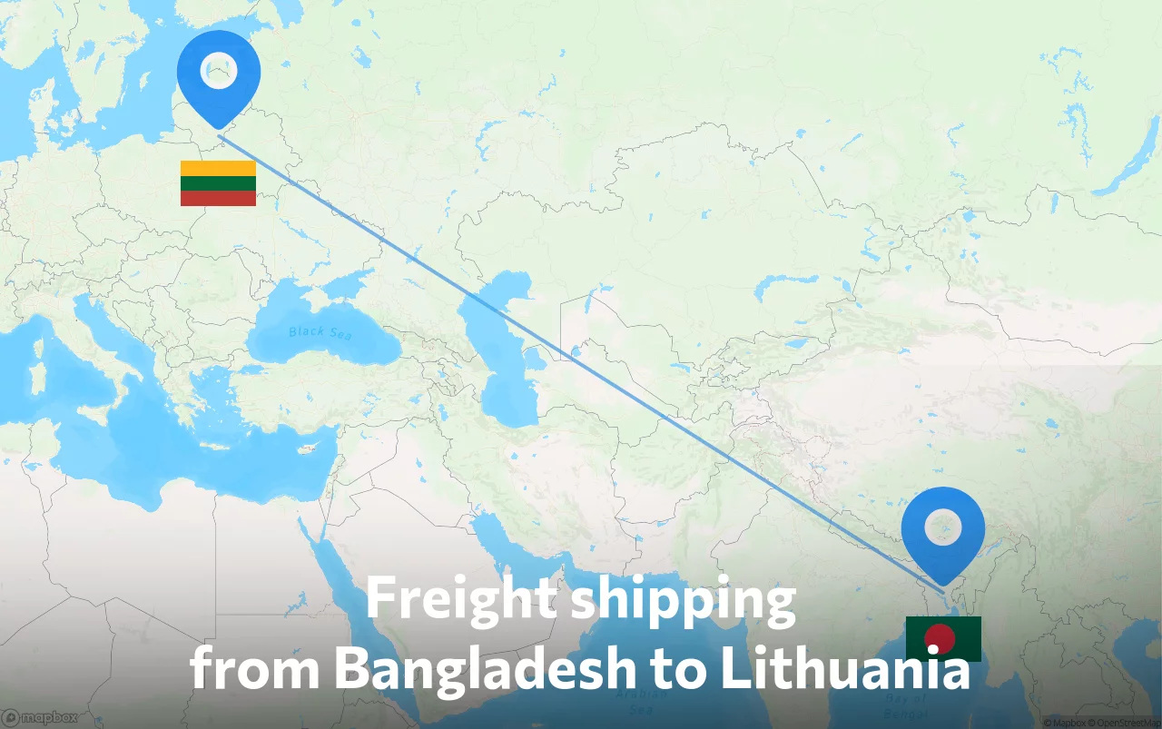 Shipping route from Bangladesh to Lithuania