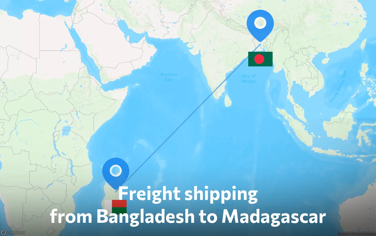Shipping route from Bangladesh to Madagascar