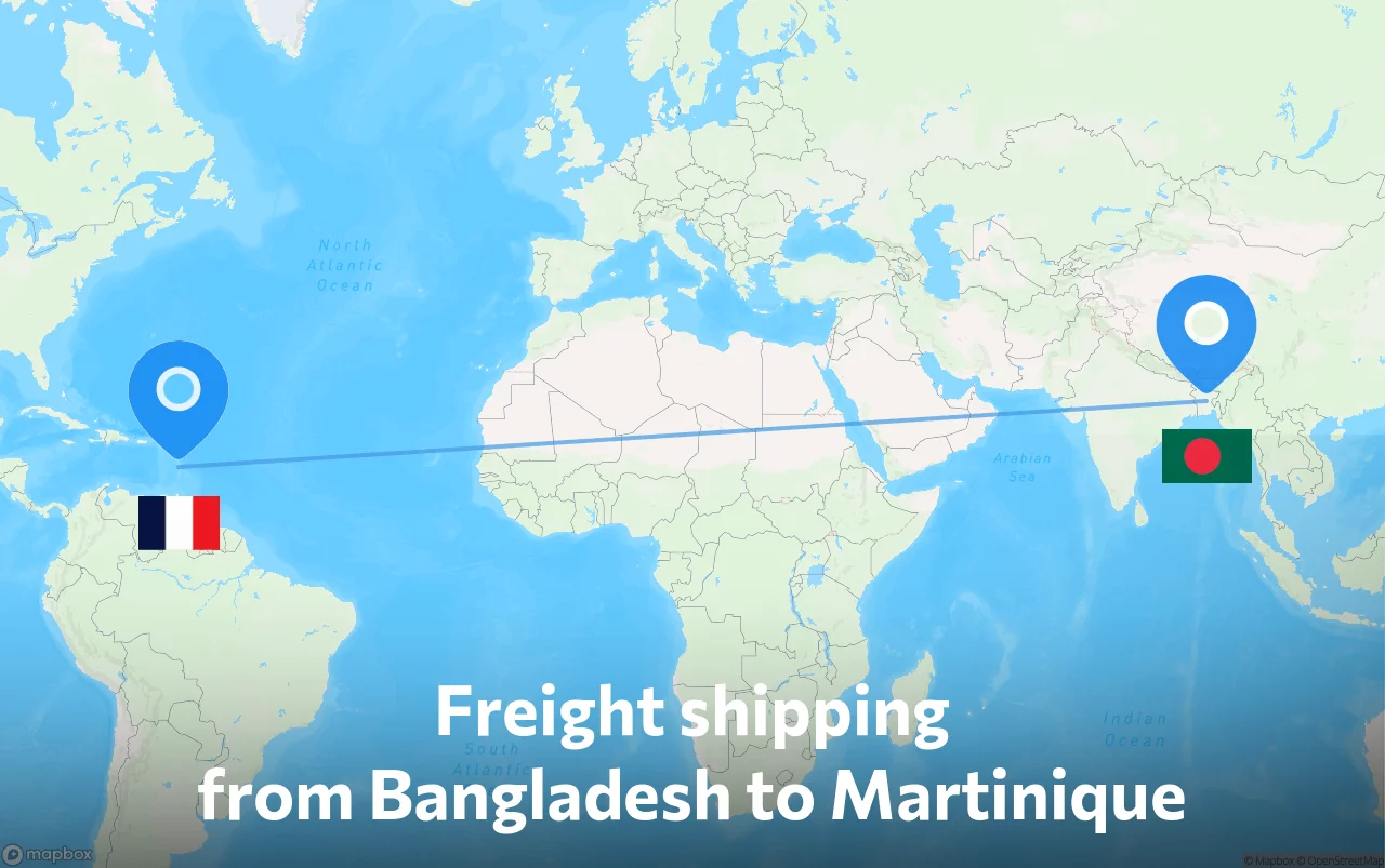 Shipping route from Bangladesh to Martinique