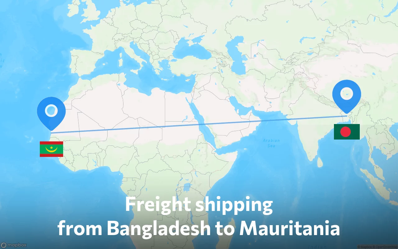 Shipping route from Bangladesh to Mauritania
