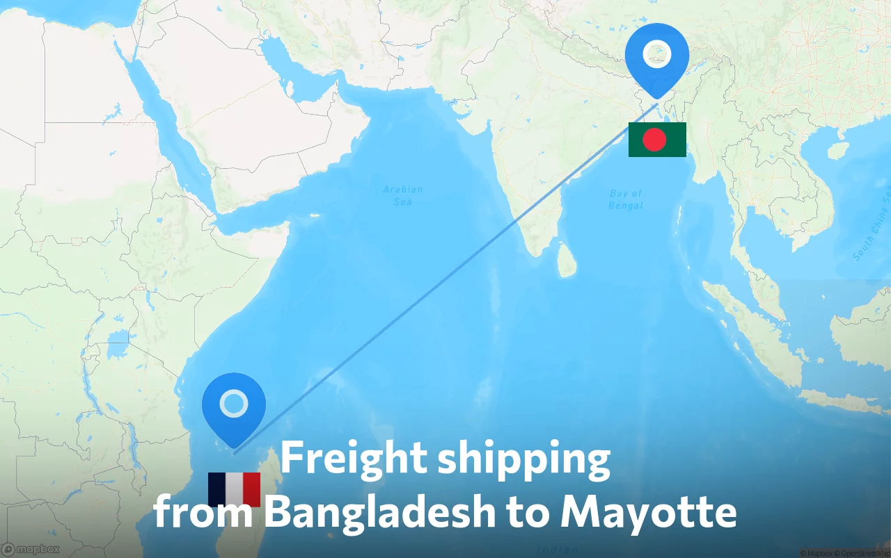 Shipping route from Bangladesh to Mayotte