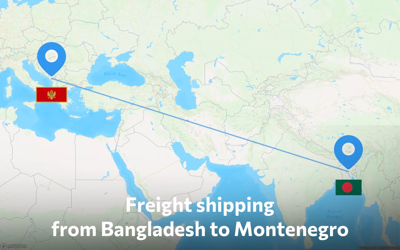 Shipping route from Bangladesh to Montenegro