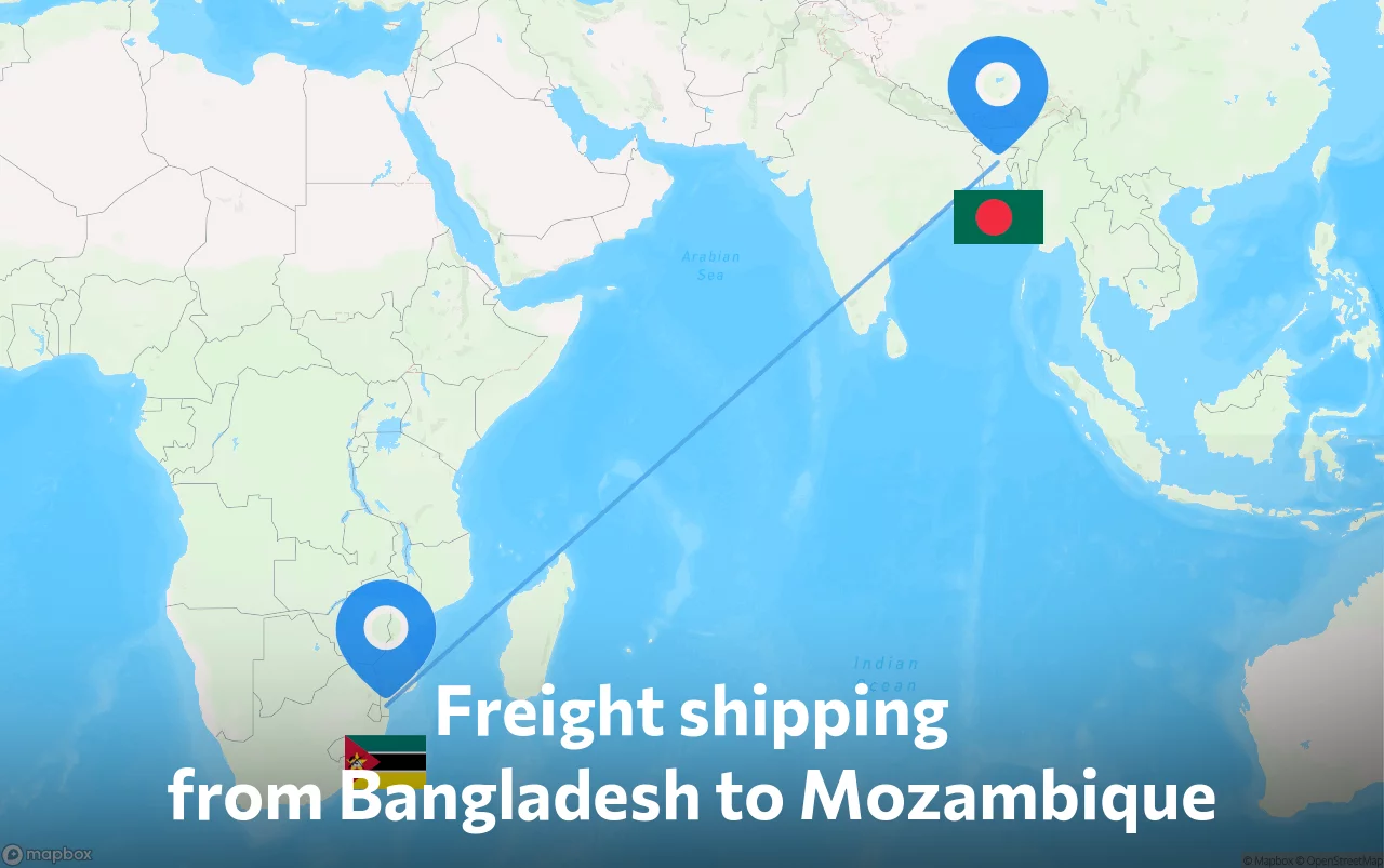 Shipping route from Bangladesh to Mozambique