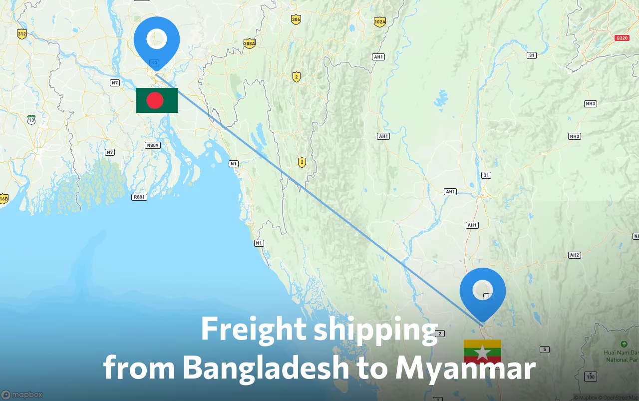 Shipping route from Bangladesh to Myanmar