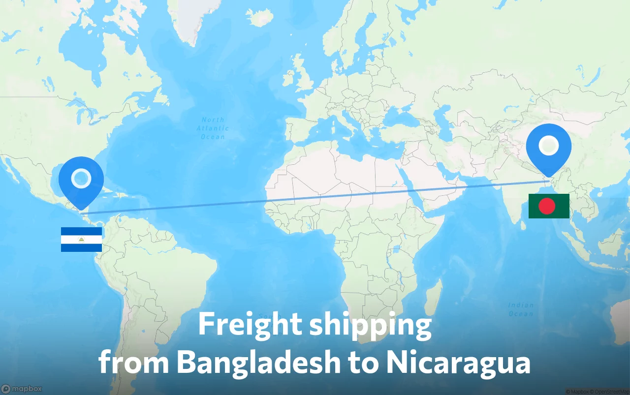 Shipping route from Bangladesh to Nicaragua