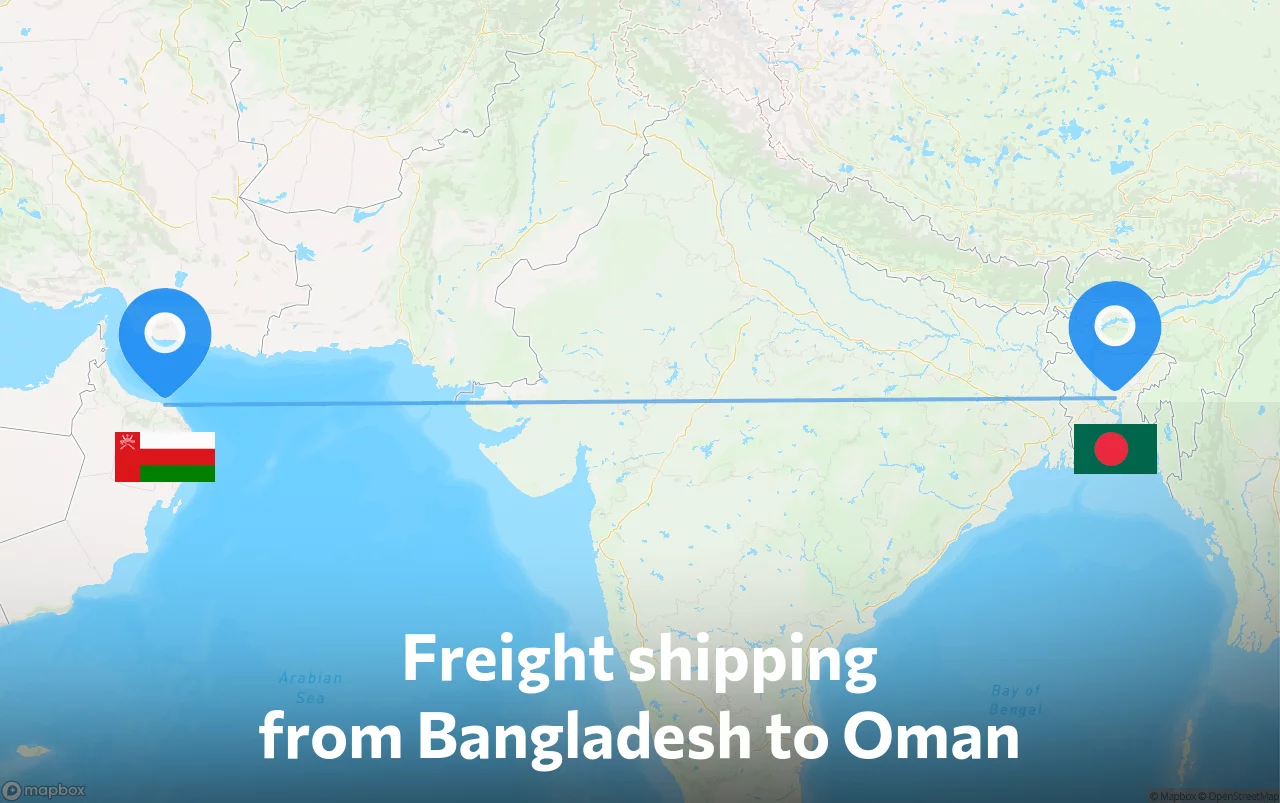 Shipping route from Bangladesh to Oman
