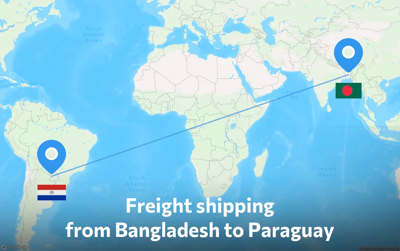 Shipping route from Bangladesh to Paraguay