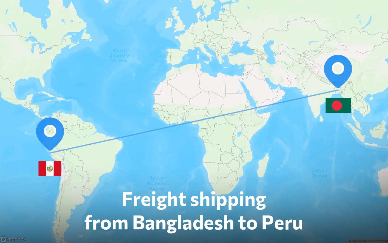 Shipping route from Bangladesh to Peru