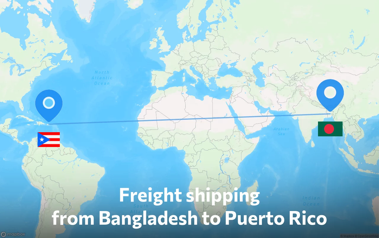 Shipping route from Bangladesh to Puerto Rico