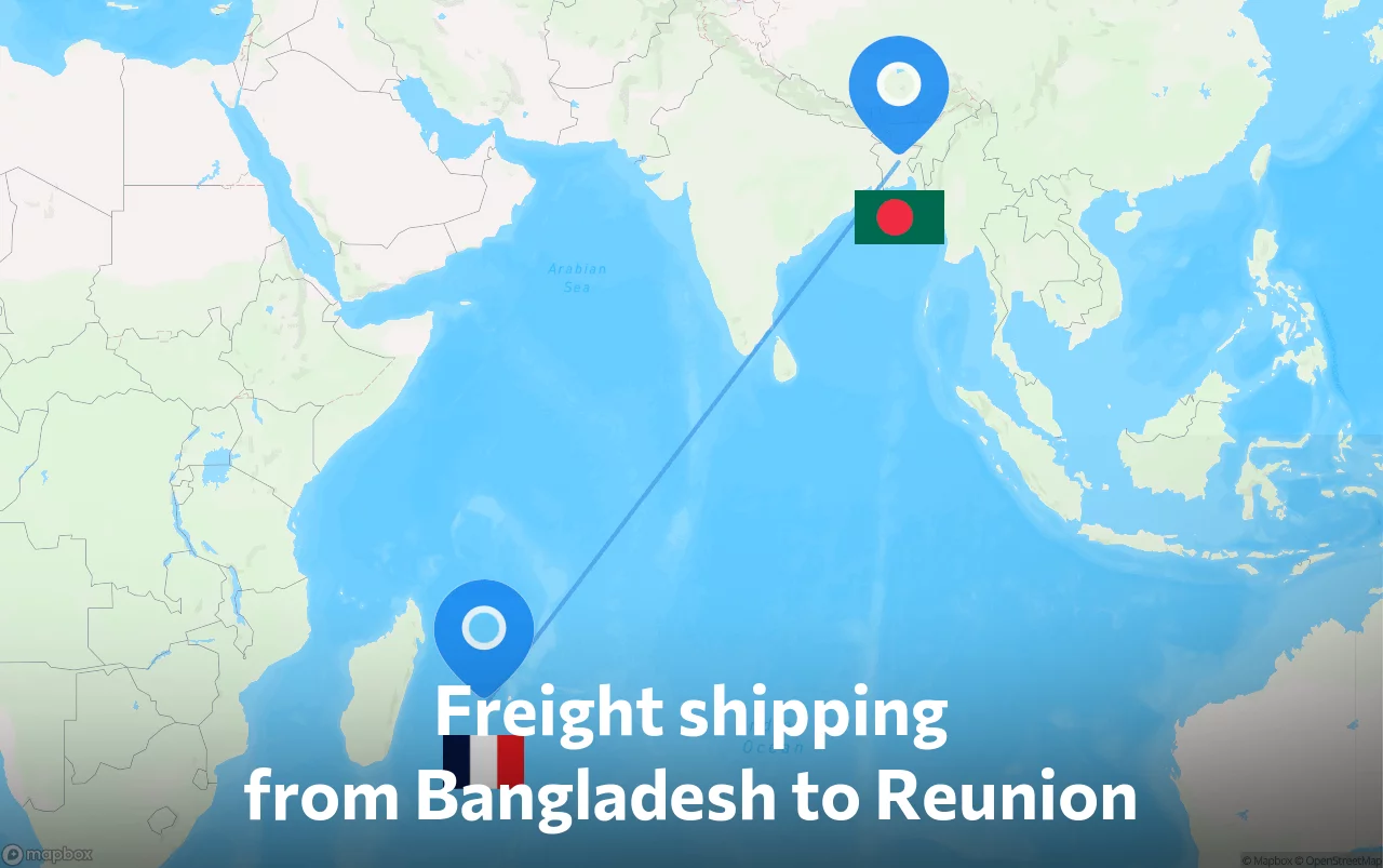 Shipping route from Bangladesh to Reunion